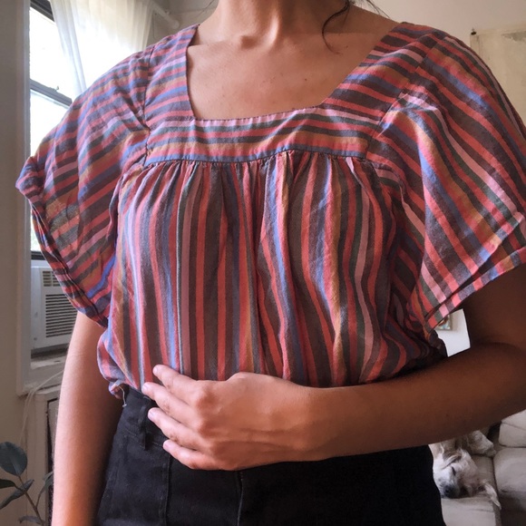 Madewell Butterfly Rainbow Stripe Cotton Top Extra Small - Picture 3 of 8